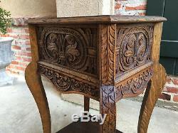 Antique English Carved Tiger Oak Planter Display Table Two Tier Arts & Crafts