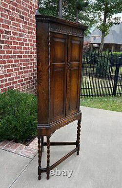 Antique English Corner Cabinet Cupboard Barley Twist Tiger Oak Jacobean c. 1920