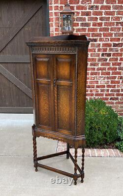 Antique English Corner Cabinet Cupboard Barley Twist Tiger Oak Jacobean c. 1920