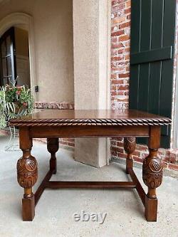 Antique English Dining Table Draw Leaf Tudor Carved Tiger Oak Large Conference