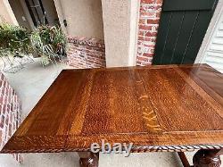 Antique English Dining Table Draw Leaf Tudor Carved Tiger Oak Large Conference
