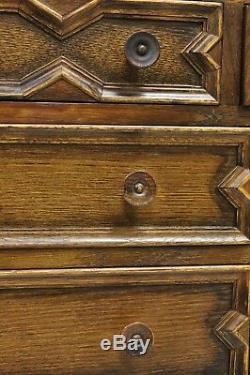 Antique English Jacobean Style Tiger Oak Wood Drop Front Secretary Desk