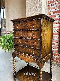 Antique English Music Cabinet Office File Jacobean Petite End Table Tiger Oak