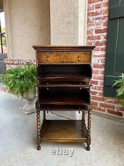 Antique English Music Cabinet Office File Jacobean Petite End Table Tiger Oak