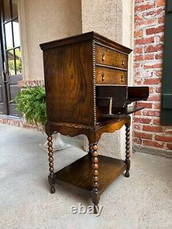 Antique English Music Cabinet Office File Jacobean Petite End Table Tiger Oak