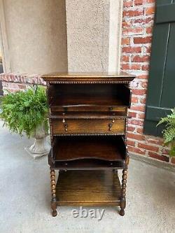 Antique English Music Cabinet Office File Jacobean Petite End Table Tiger Oak