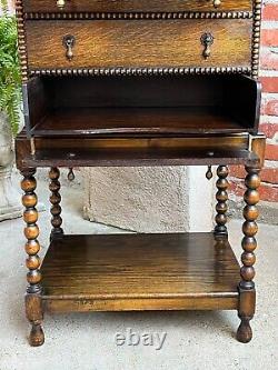 Antique English Music Cabinet Office File Jacobean Petite End Table Tiger Oak