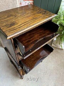 Antique English Music Cabinet Office File Jacobean Petite End Table Tiger Oak