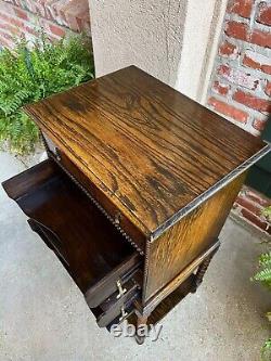 Antique English Music Cabinet Office File Jacobean Petite End Table Tiger Oak