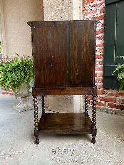 Antique English Music Cabinet Office File Jacobean Petite End Table Tiger Oak