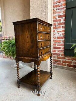 Antique English Music Cabinet Office File Jacobean Petite End Table Tiger Oak