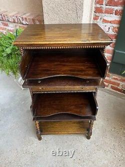 Antique English Music Cabinet Office File Jacobean Petite End Table Tiger Oak