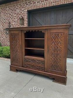 Antique English Oak Bookcase Display Cabinet Gothic WIDE 74 Tiger Oak 1930s