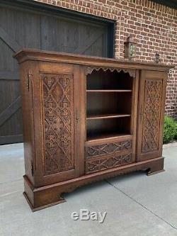 Antique English Oak Bookcase Display Cabinet Gothic WIDE 74 Tiger Oak 1930s