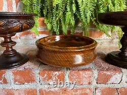 Antique English Oak Bowl Turned Tiger Oak Dessert Server Floral Stand