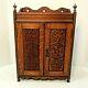 Antique English Ornate Hand Carved Tiger Oak Pipe/tobacco Cabinet/wall Hanging