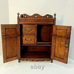 Antique English Ornate Hand Carved Tiger Oak Pipe/Tobacco Cabinet/Wall Hanging
