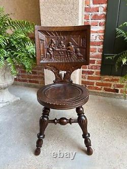 Antique English Pub Chair Fireplace Hearth Carved Tiger Oak Breton Brittany