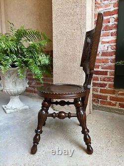 Antique English Pub Chair Fireplace Hearth Carved Tiger Oak Breton Brittany