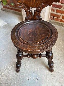 Antique English Pub Chair Fireplace Hearth Carved Tiger Oak Breton Brittany