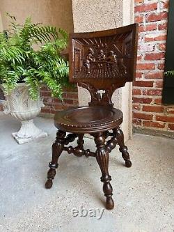 Antique English Pub Chair Fireplace Hearth Carved Tiger Oak Breton Brittany