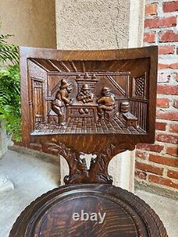 Antique English Pub Chair Fireplace Hearth Carved Tiger Oak Breton Brittany