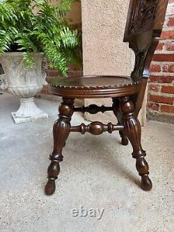 Antique English Pub Chair Fireplace Hearth Carved Tiger Oak Breton Brittany