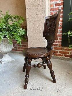 Antique English Pub Chair Fireplace Hearth Carved Tiger Oak Breton Brittany