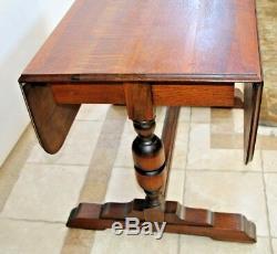 Antique English Pub Table Solid Tiger Oak Drop side Leaf Kitchen Game Seats six