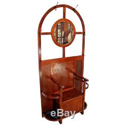 Antique English Quarter Sawn Tiger Oak Mirrored Hall Tree Coat Rack seat Storage
