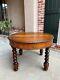 Antique English Round Dining Center Table Barley Twist Carved Tiger Oak C1890