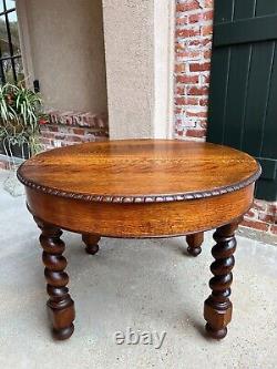 Antique English ROUND Dining Center Table Barley Twist Carved Tiger Oak c1890