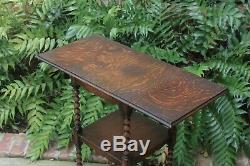 Antique English Table Bobbin Twist Drop Leaf Tiger Oak Square Occasional Table