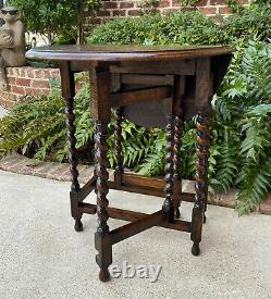Antique English Table Drop Leaf Barley Twist Gateleg Tiger Oak Oval Nightstand