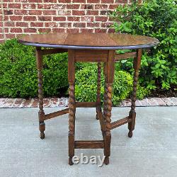 Antique English Table Drop Leaf Gateleg Barley Twist Oval Tiger Oak 1920s