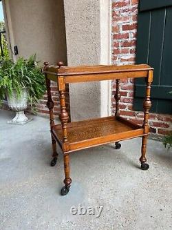 Antique English Tea Trolley Drinks Cart Tiger Oak British Rolling Cocktail Table