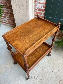Antique English Tea Trolley Drinks Cart Tiger Oak British Rolling Cocktail Table