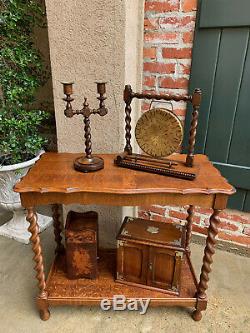 Antique English Tiger Oak BARLEY TWIST Dinner Desk Gong Brass Arts & Crafts