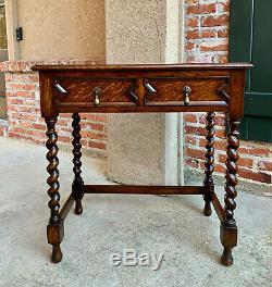 Antique English Tiger Oak Barley Twist Hall Sofa Table Desk Jacobean Style