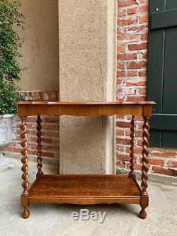 Antique English Tiger Oak Barley Twist Side Hall Table 2 Tier Jacobean style