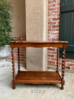Antique English Tiger Oak Barley Twist Side Hall Table 2 Tier Jacobean style