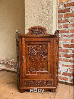 Antique English Tiger Oak Carved Cabinet Counter Wall Shelf Card Jewelry Box