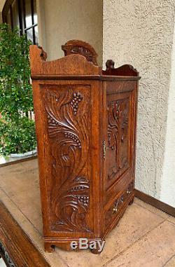 Antique English Tiger Oak Carved Cabinet Counter Wall Shelf Card Jewelry Box