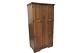 Antique English Tiger Oak Carved Double Door Wardrobe With Linen Fold Accents
