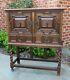 Antique English Tiger Oak Jacobean Tudor Barley Twist Bar Cabinet Bookcase