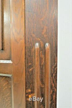 Antique English Tiger Oak Linen Fold Wardrobe With Interior Mirror