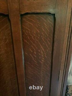 Antique English Tiger Oak Linen Fold Wardrobe or Armoire