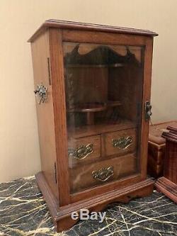 Antique English Tiger Oak Pipe Cabinet with Glass Doors
