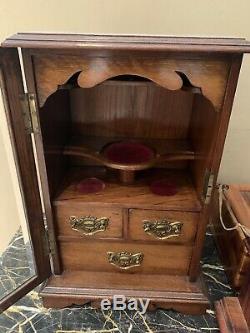 Antique English Tiger Oak Pipe Cabinet with Glass Doors