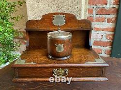 Antique English Tiger Oak Pipe Smoke Cabinet Card Game Box Gratitude Plaque 1950